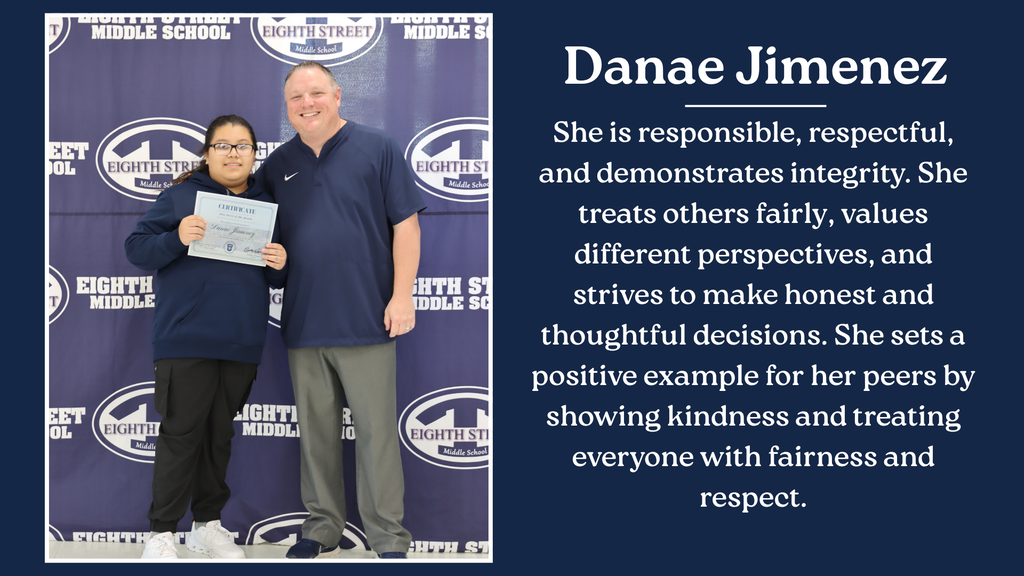Eighth Street Middle School graphic celebrating the September [6th/7th/8th and connections] Grade Blue Devils of the Month. The graphic features the students selected for this recognition and highlights their achievement as Blue Devils of the Month.