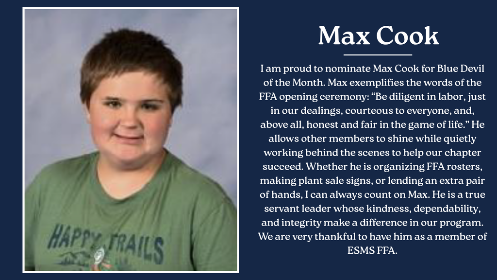 Eighth Street Middle School graphic celebrating the September [6th/7th/8th and connections] Grade Blue Devils of the Month. The graphic features the students selected for this recognition and highlights their achievement as Blue Devils of the Month.