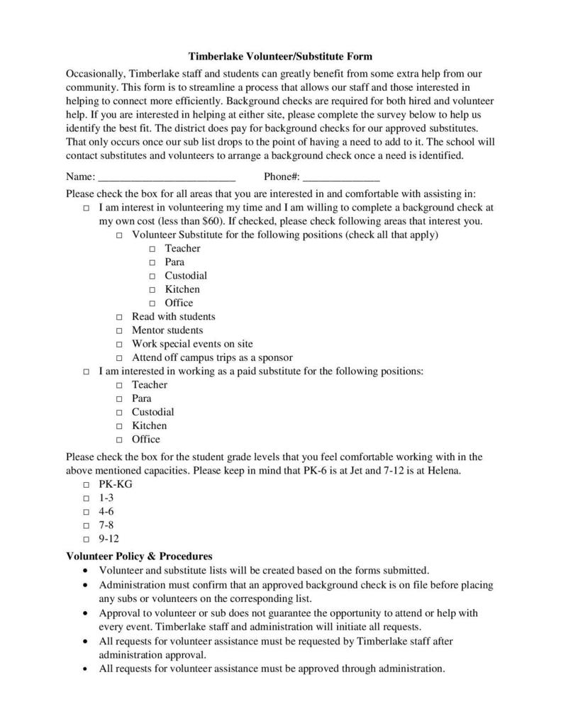 Timberlake Volunteer Form