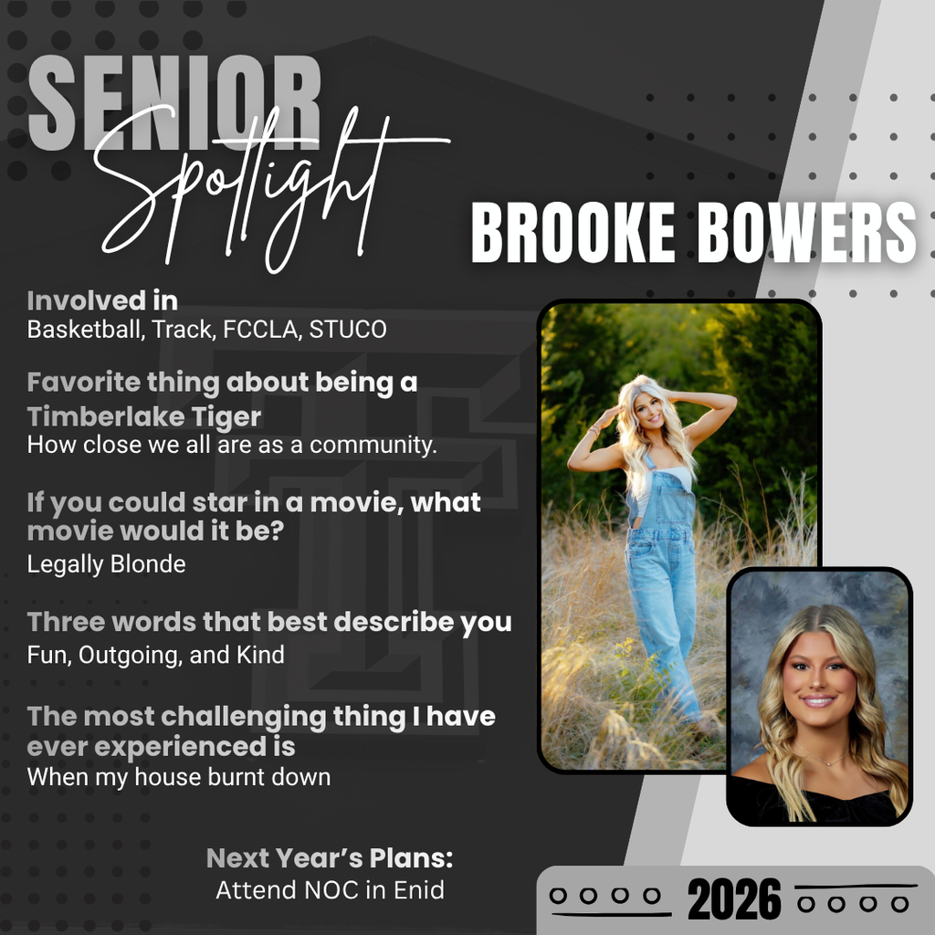 Senior Spotlight- Brooke Bowers. Involved in Basketball, Track, FCCLA, STUCO.