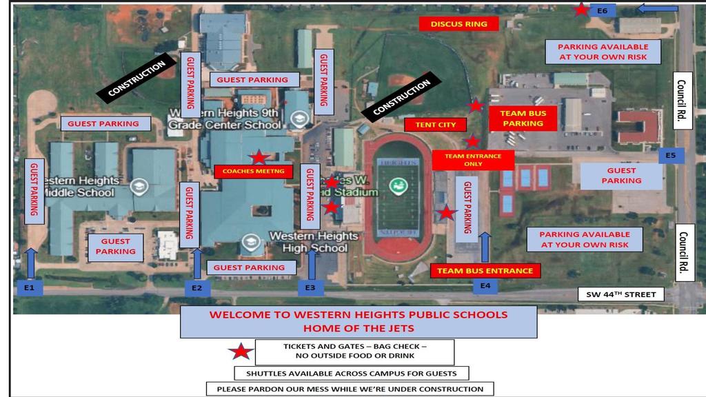 Map of facilities at Western Heights high school for the state track meet