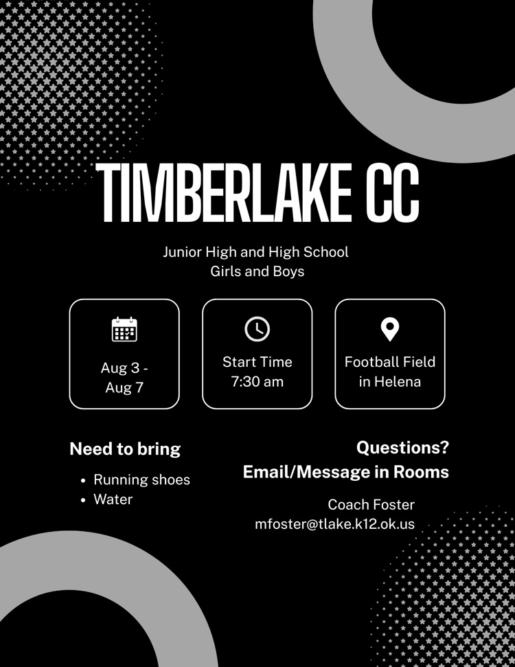 cross country practices will be August 3-7th at 7:30 am. 