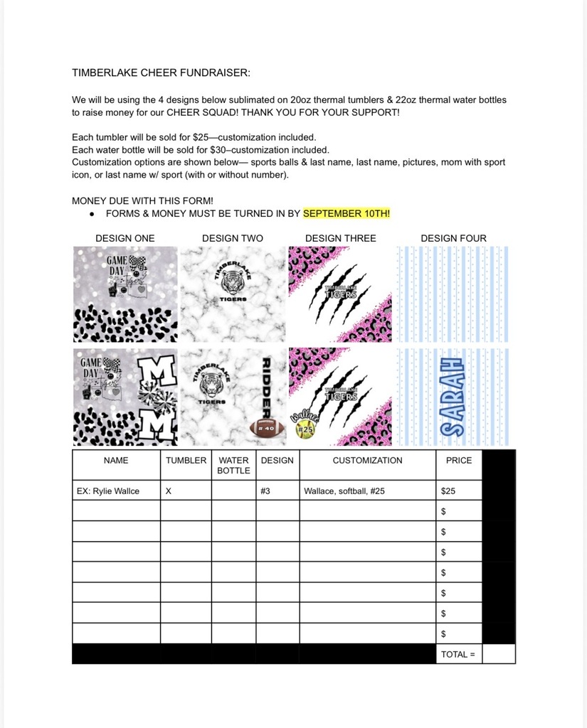 Contact Mrs. Diller or a cheerleader to purchase a tumbler!