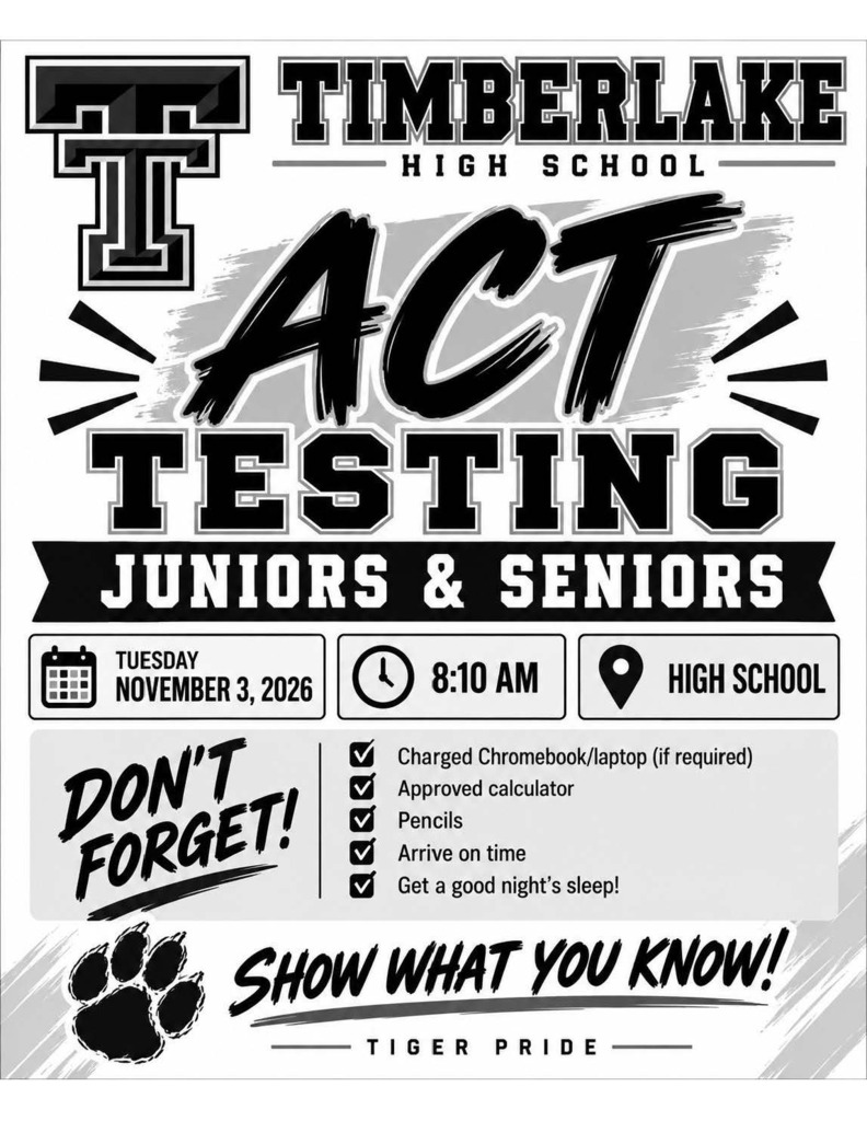 ACT Test Nov. 3rd Juniors and Seniors