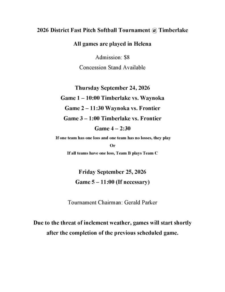 District fastpitch tournament takes place Thursday, Sept. 24th