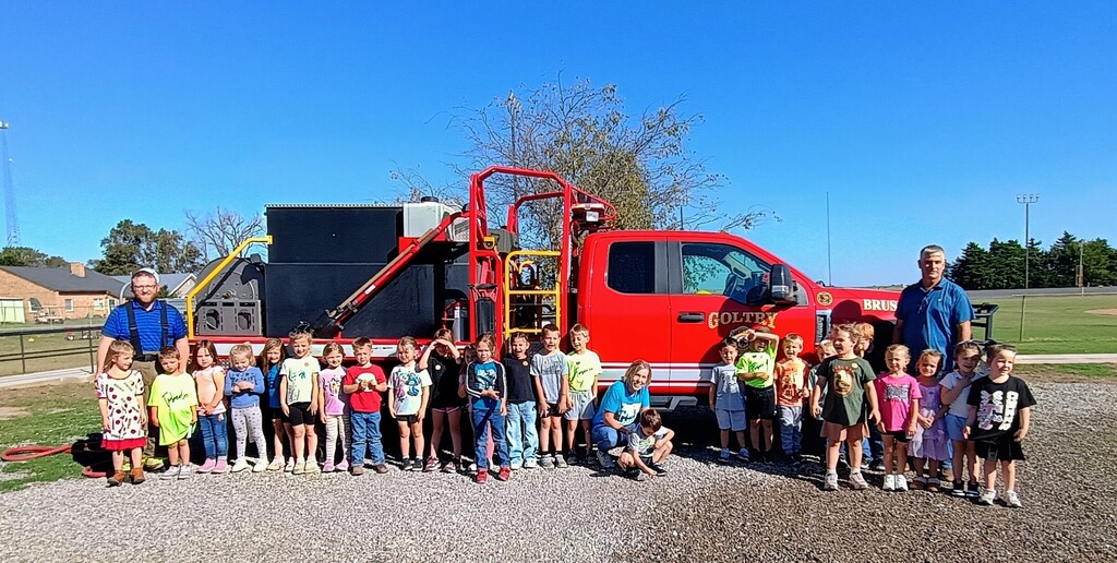 October is fire safety month. A big thanks to Goltry FD for visiting with some of the elementary classes.