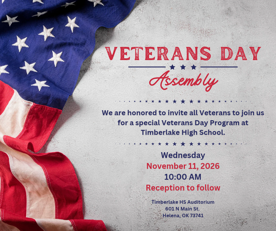 Veterans day assembly is on Nov 11 at 10 am