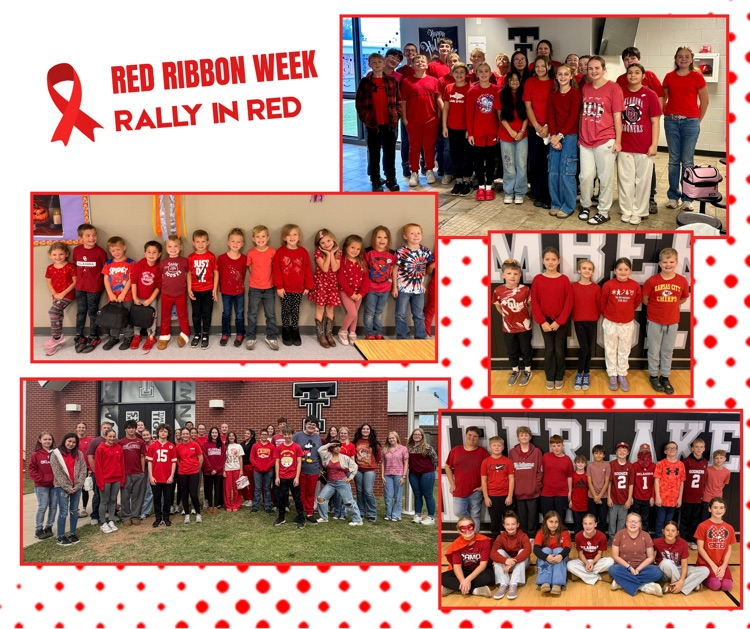 red ribbon week dress up day for Monday. rally in red collage