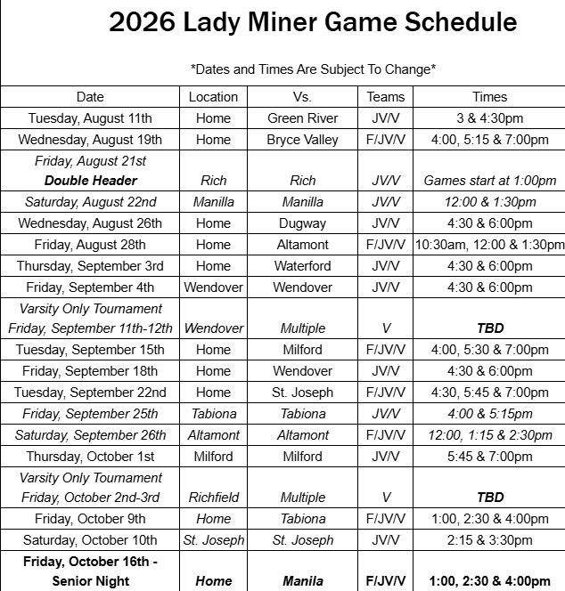 Volleyball Schedule 