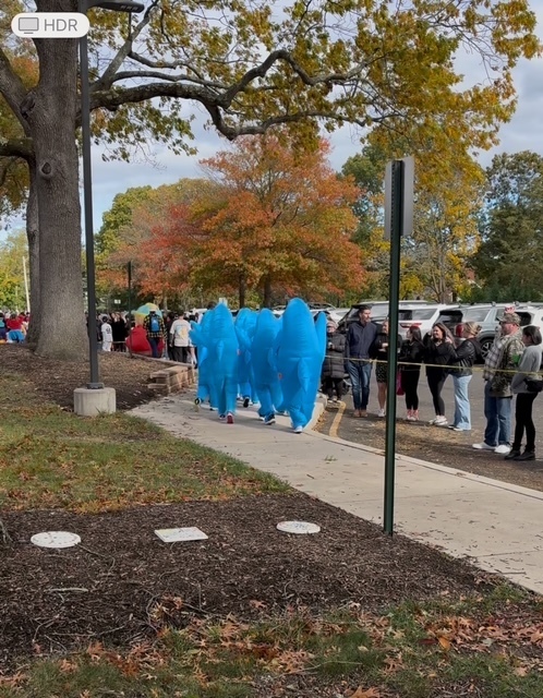 students dressed as sharks in Halloween Parade
