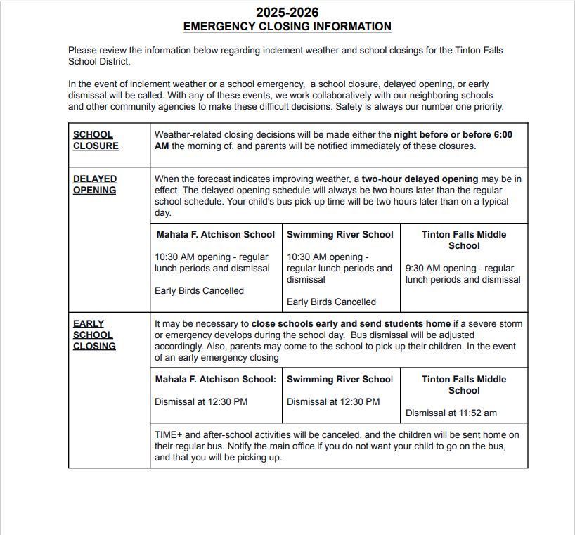 Text about school closing