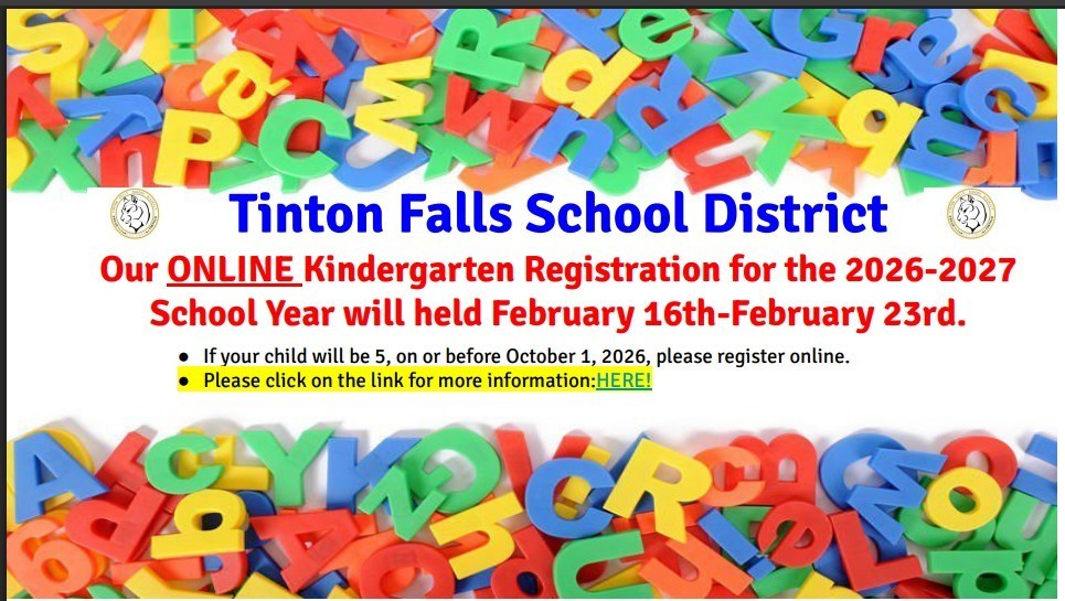 Sign that says Tinton falls School District Kindergarten Registration