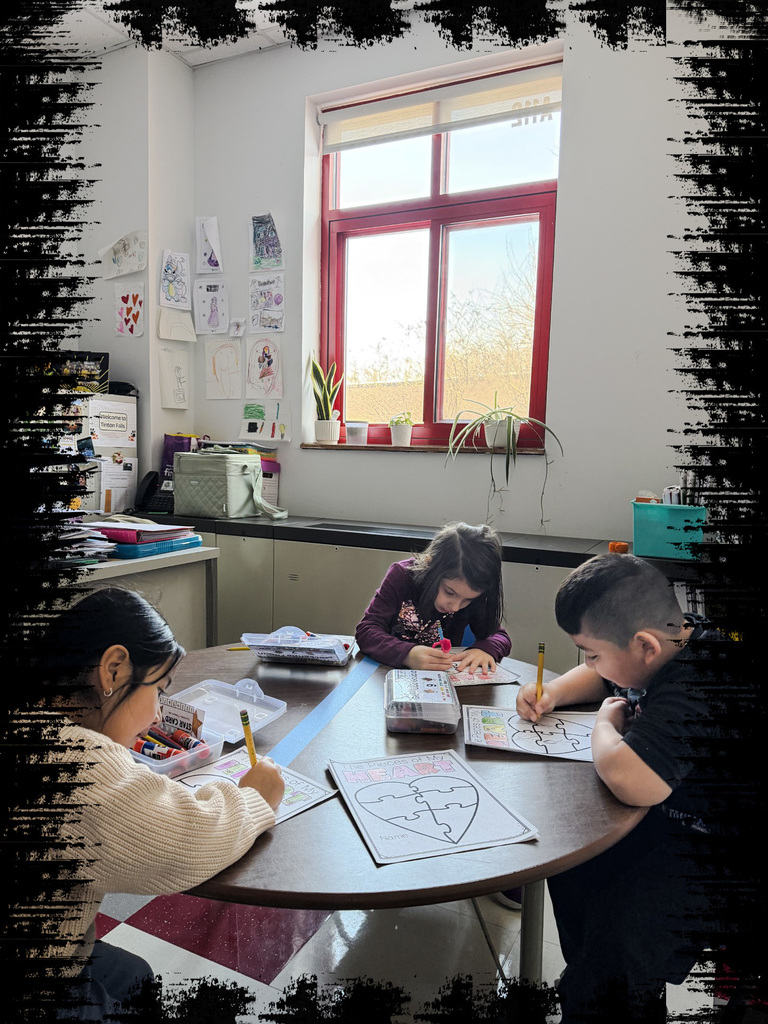Students working at a table