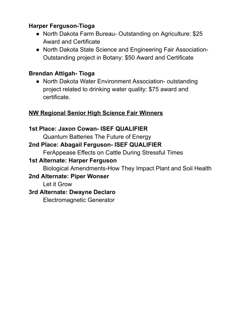 Science Fair Results 2026