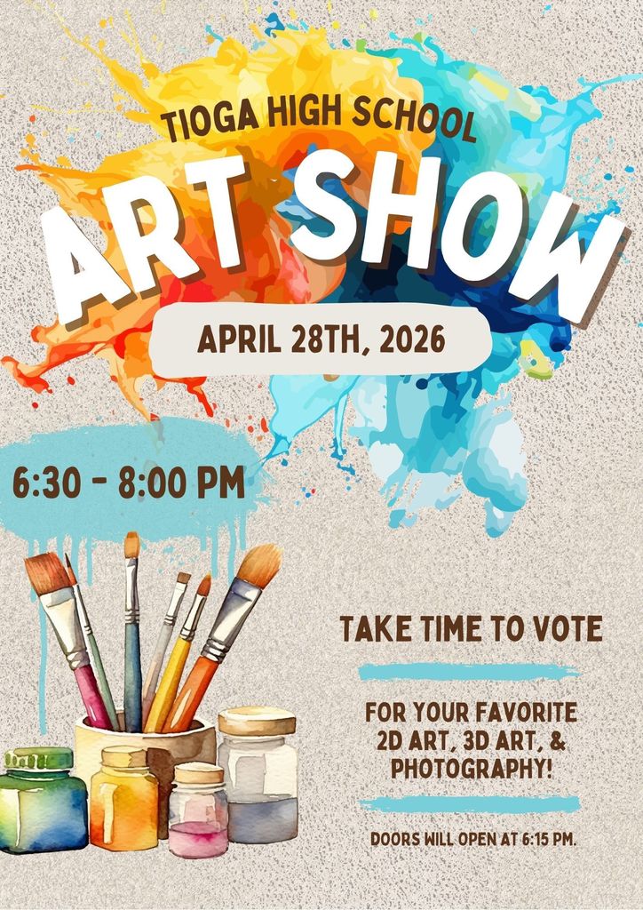 The THS Art Show will be on Tuesday, April 28th, from 6:30 - 8:00pm.