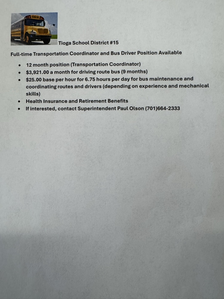 Transportation Coordinator and Bus Driver position available .