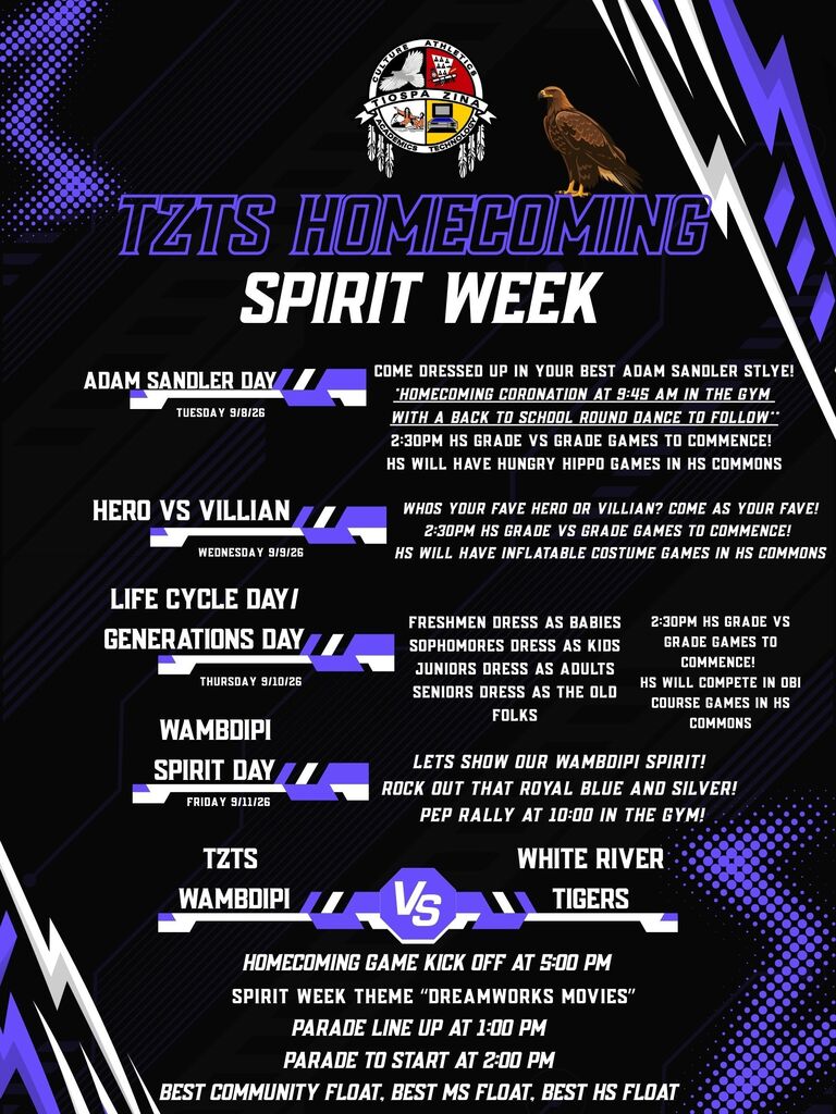 2026 tzts homecoming spirit week flyer