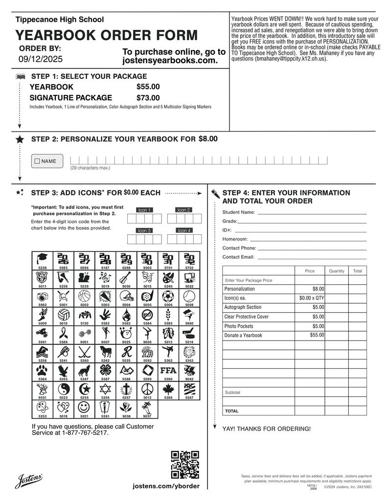 THS Yearbook order form.