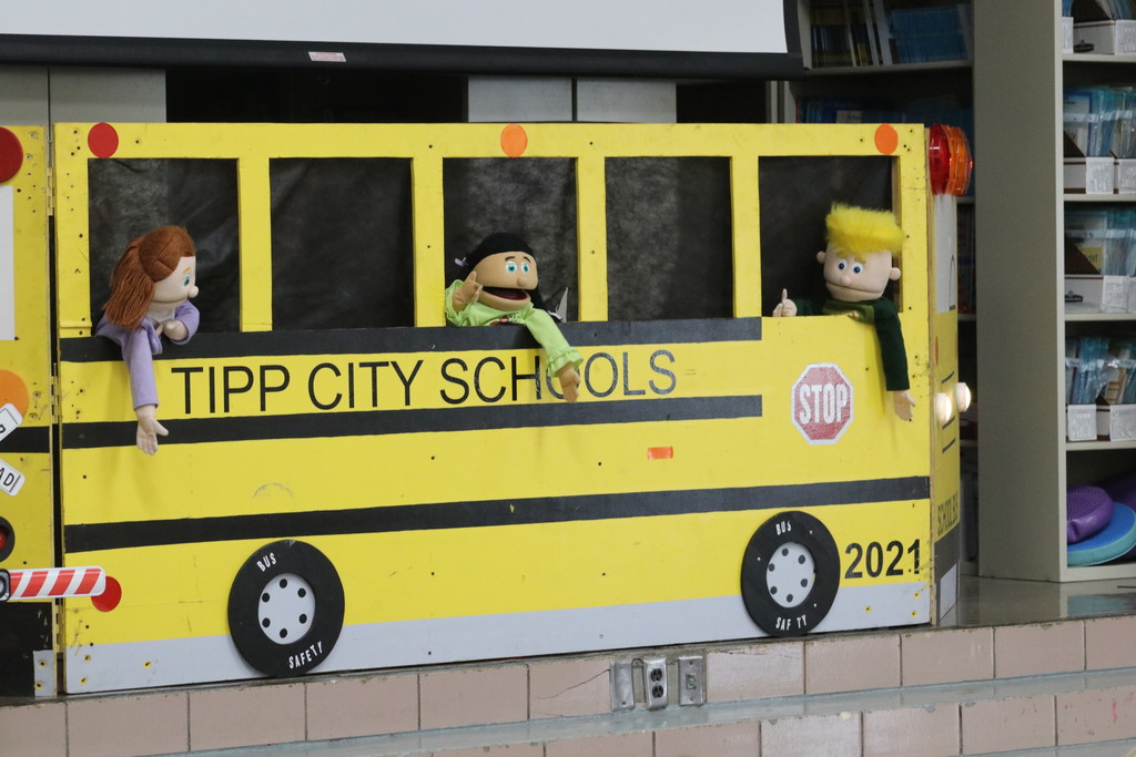 Our school bus puppets are so cute as they tell students about bus safety.  