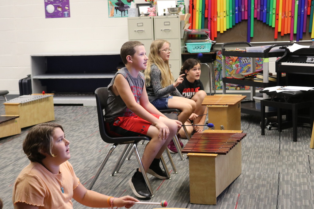 Students in 5th grade music class are learning about rhythm. 
