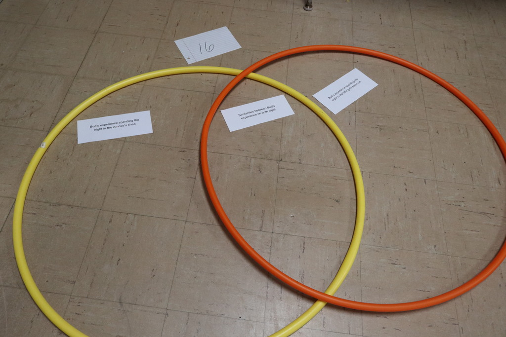 TMS students work on Venn diagrams to discuss their novel.  