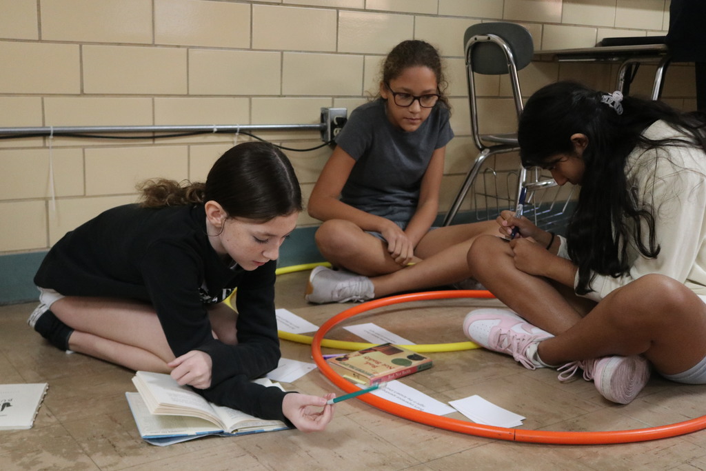 TMS students work on Venn diagrams to discuss their novel.  