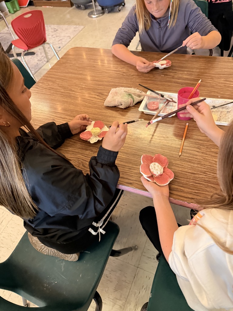 L.T. Ball students work on poppies in art class.  