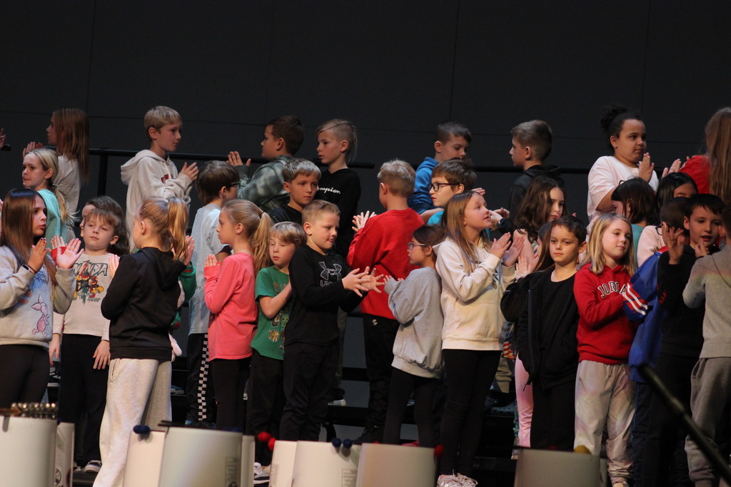 L.T. Ball third graders rehearse their music program at the Center for Performing Arts.  