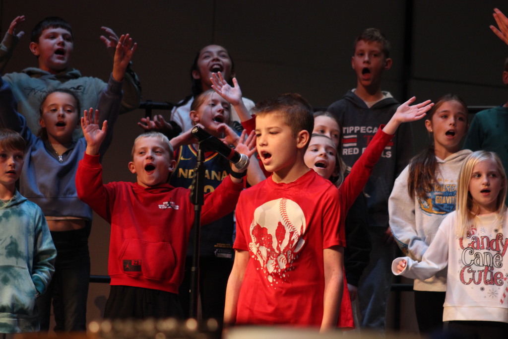 L.T. Ball third graders rehearse their music program at the Center for Performing Arts.  