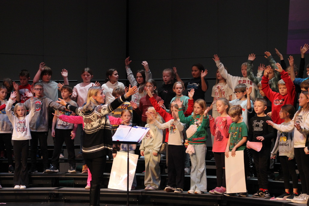 L.T. Ball third graders rehearse their music program at the Center for Performing Arts.  