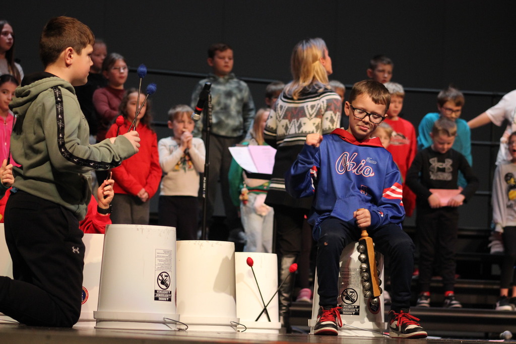 L.T. Ball third graders rehearse their music program at the Center for Performing Arts.  