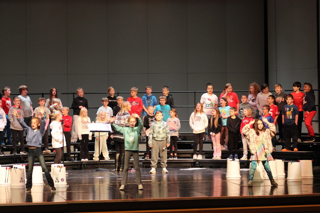 L.T. Ball third graders rehearse their music program at the Center for Performing Arts.  