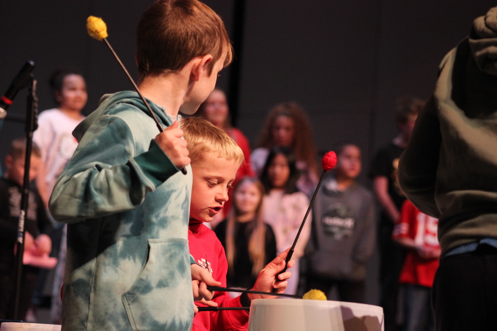 L.T. Ball third graders rehearse their music program at the Center for Performing Arts.  