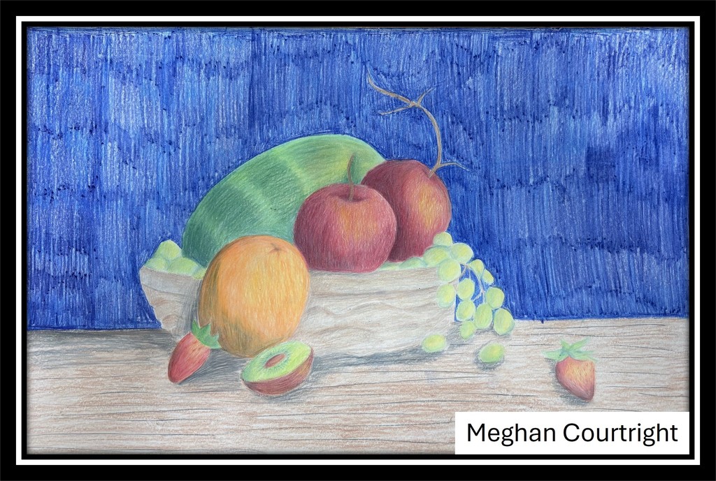 Student artwork featuring a fruit bowl.  