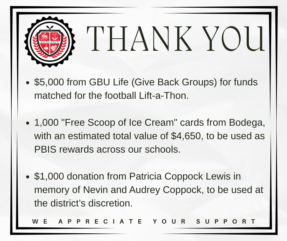 Thank you for the donations from GBU Life, Bodega, and Patricia Coppock Lewis.