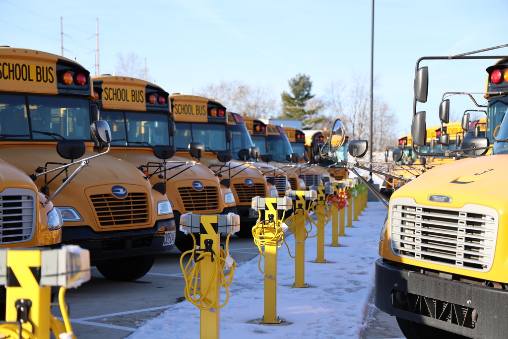 Buses parked in the new spaces. 