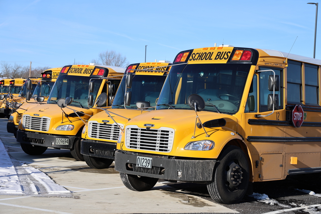 Buses are parked in their new spots.