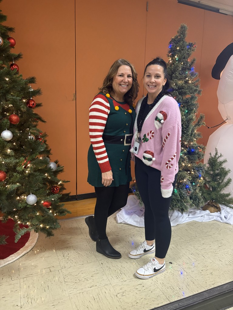Ugly Sweater Day at L.T. Ball. Students and staff are dressed up.