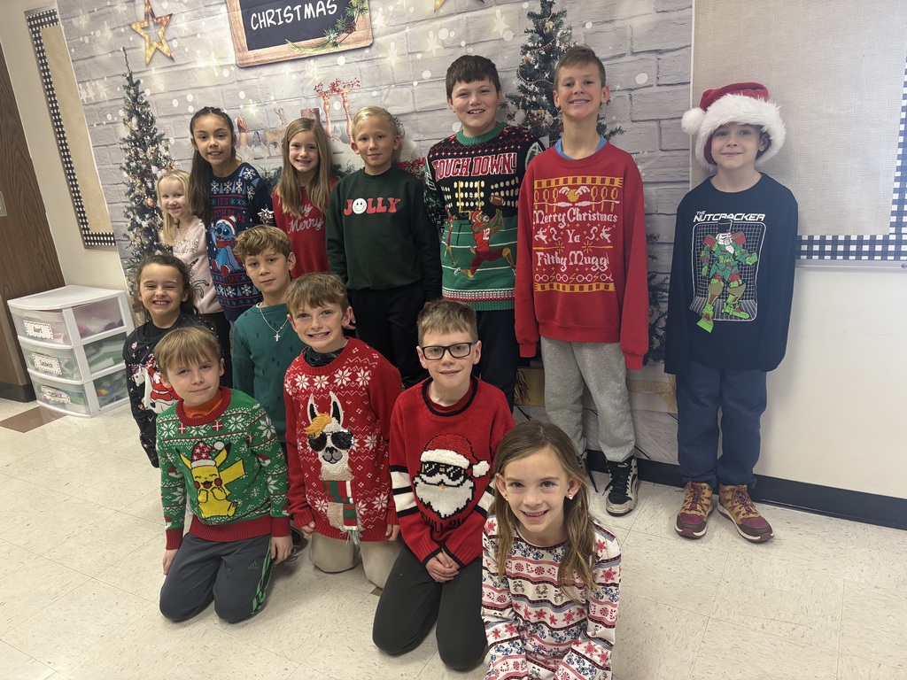 Ugly Sweater Day at L.T. Ball. Students and staff are dressed up.