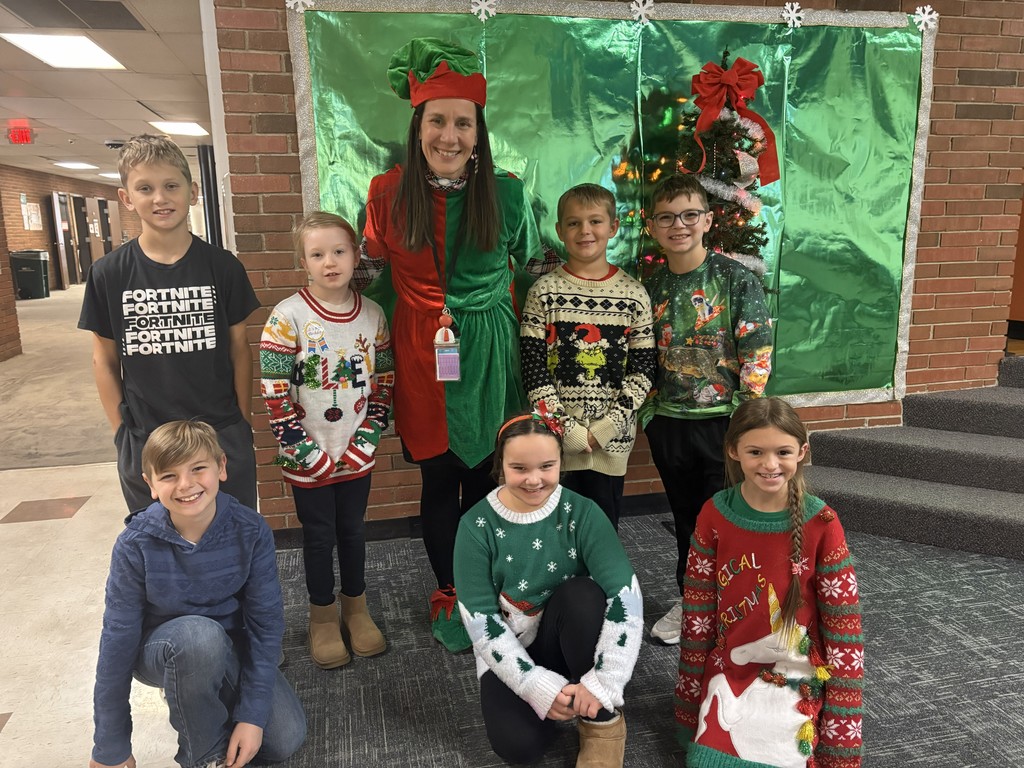 Ugly Sweater Day at L.T. Ball. Students and staff are dressed up.