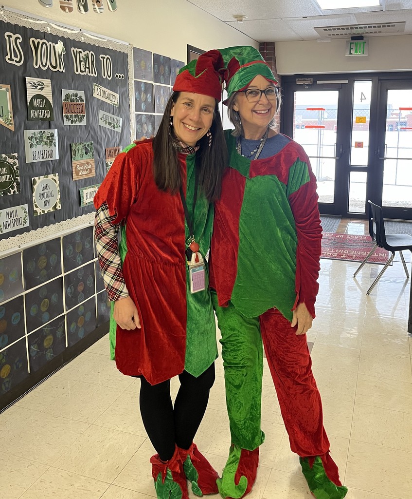 Two LT Ball teachers dressed up as elves.