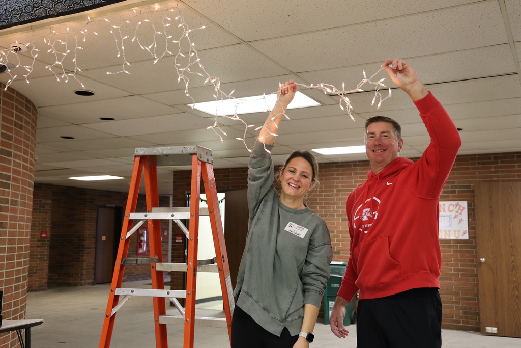 Hanging lights and decor for the upcoming Blizzard Blast.