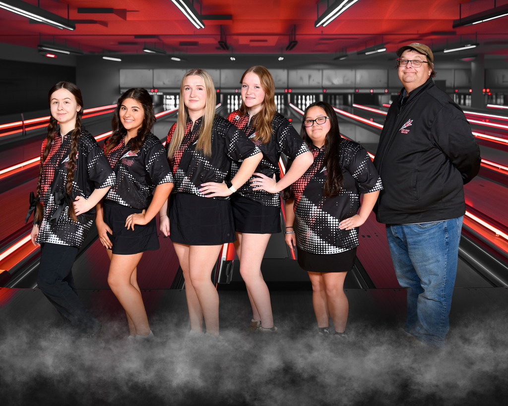 Tippecanoe High School girls bowling team with their coach.
