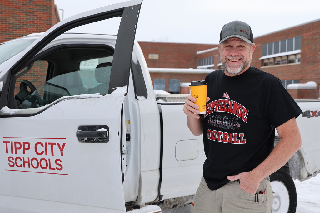 Our maintenance team takes a coffee break.  Two days of hard work to clear our parking lots.  