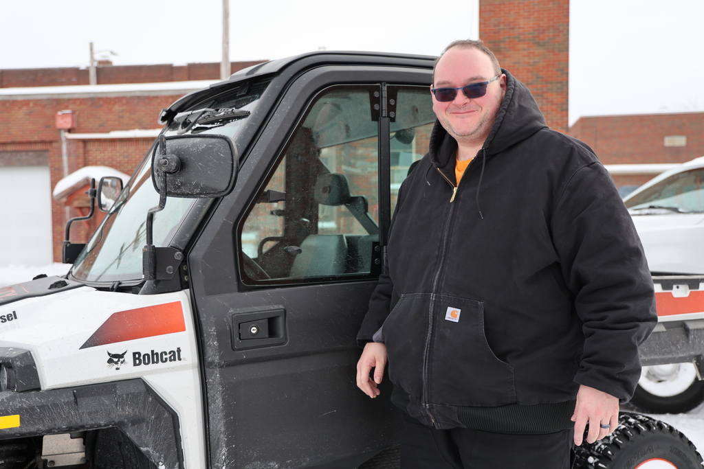 Our maintenance team takes a coffee break.  Two days of hard work to clear our parking lots. 