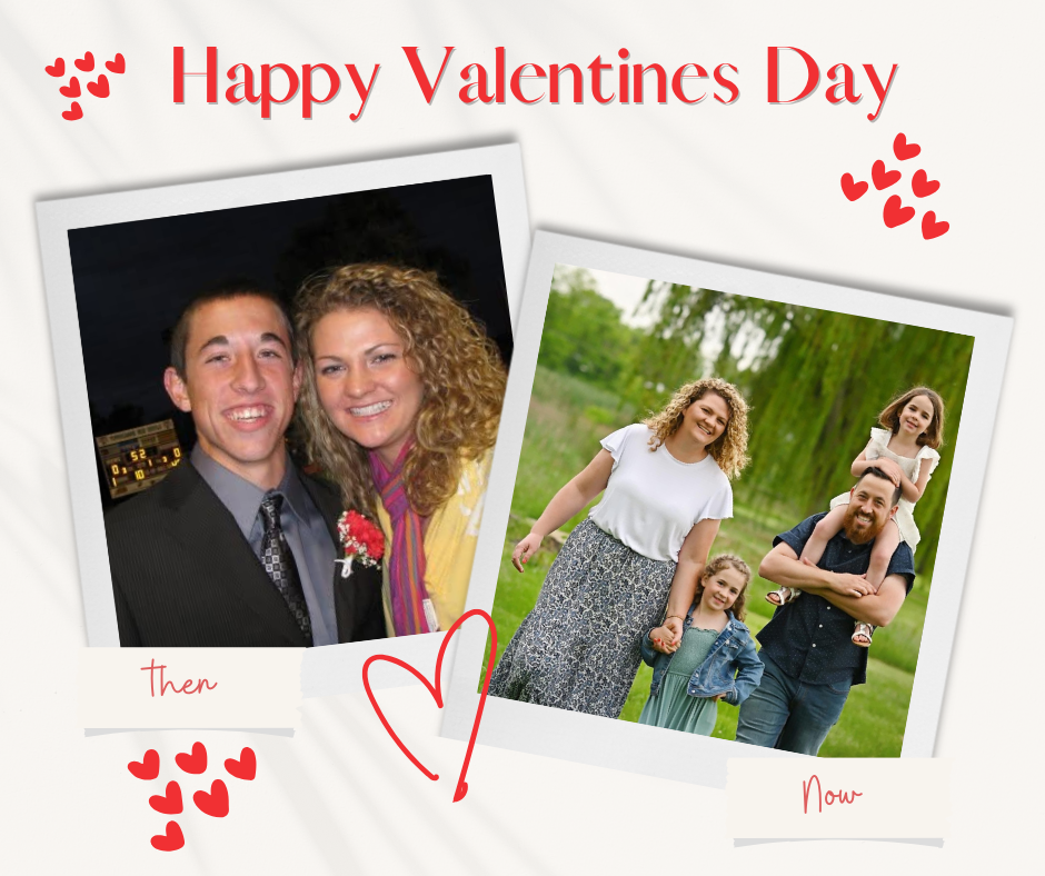 Then and now high school sweethearts to happily married.