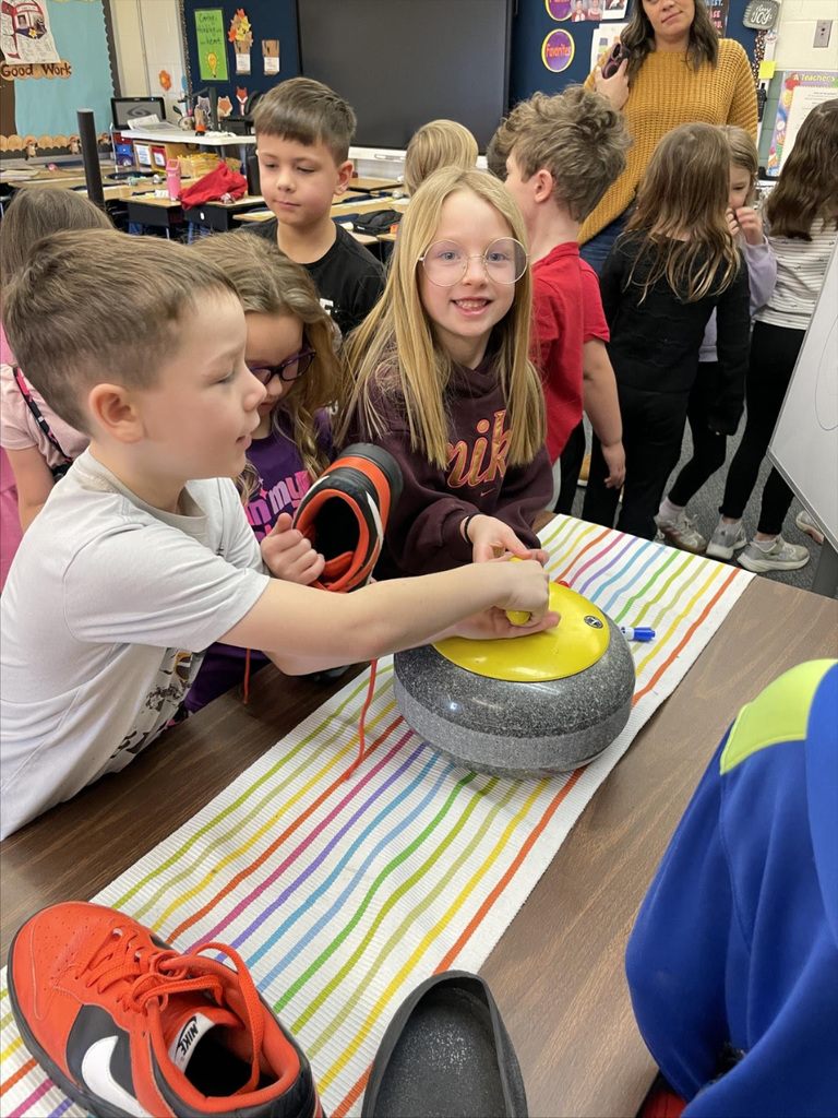 Broadway Elementary students learn about curling.  