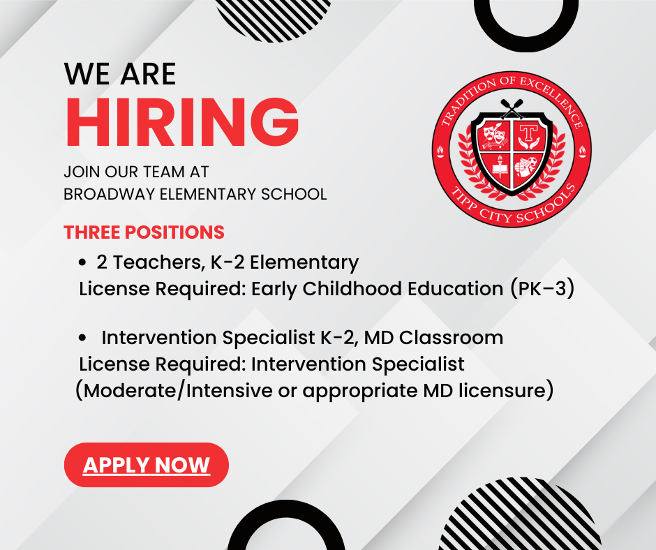 We are hiring. Join our team at Broadway Elementary School.