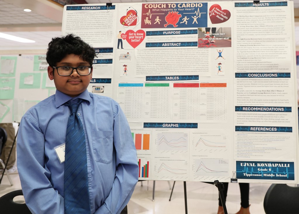 Tippecanoe Middle School student poses with her project at Miami County Science Day.