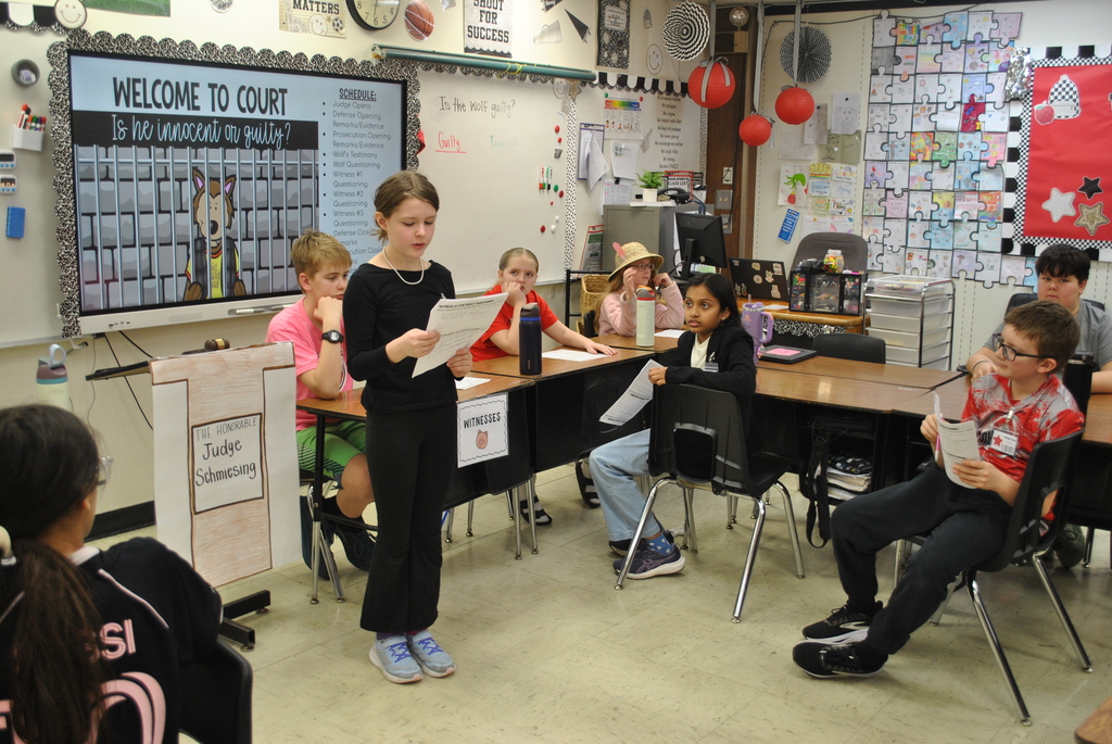 A day in court for L.T. Ball students with judge, jury, witnesses, and defendants. 